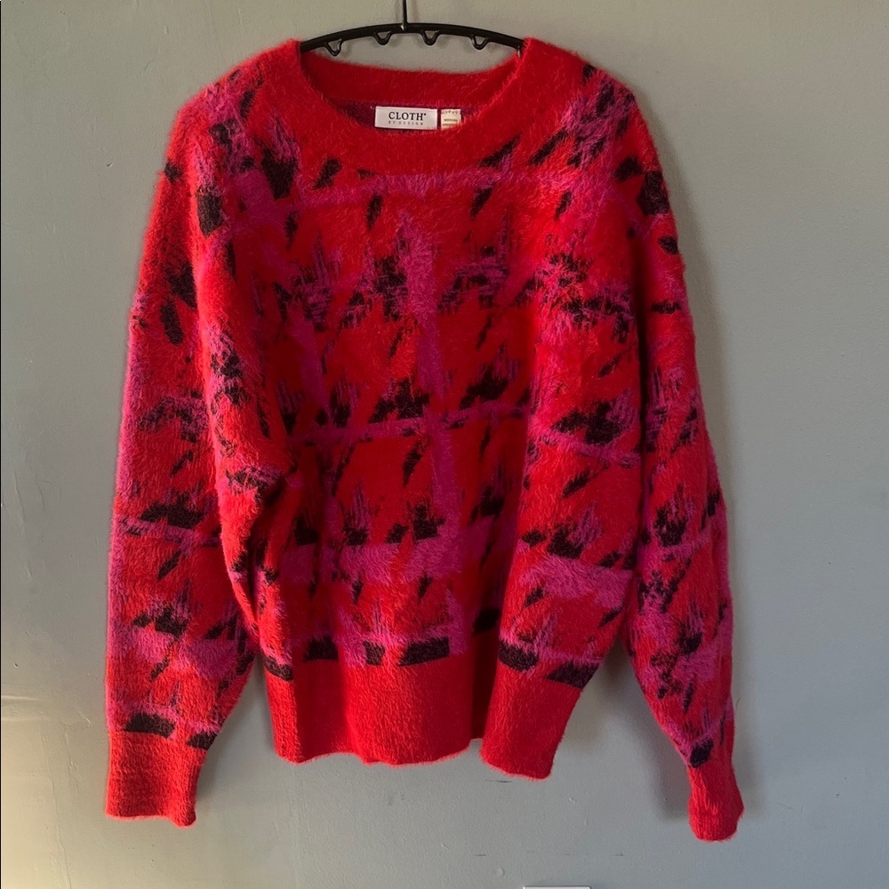 Cloth By Design Red, Pink and Black Patterned Sweater Small